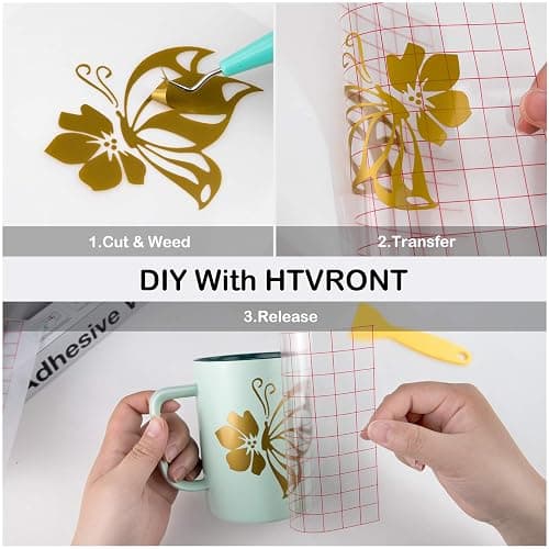 HTVRONT Bronze Gold Adhesive Vinyl - 12" x 14 FT Glossy Bronze Gold Adhesive Vinyl Roll Compatible with Cricut Cutting Machine, Silhouette, Cameo Cutters, Scrapbooking, Craft, Die Cutters thumbnail 7