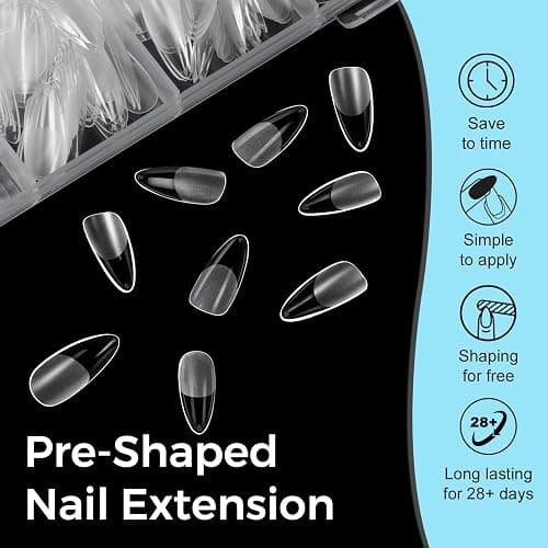 TOMICCA Almond Gel Nail Tips, Half Matte Pre Shaped No Filing Medium Almond Nail Tips, 240 Pcs Gel Tips 12 Sizes, Clear Acrylic Tips for Nail Art, Nail Extension at Home, For Beginners thumbnail 7
