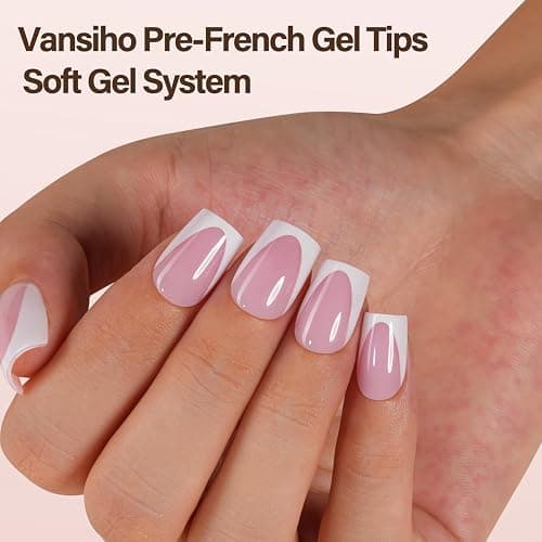 Vansiho Deep French Gel Nail Tips, 150Pcs Short Square French Tips Press on Nails, Pink Soft Gel Nails, Fake Nails for Nail Art DIY 15 Sizes thumbnail 2