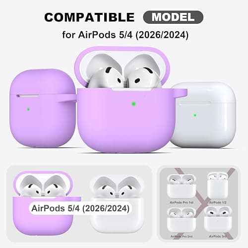 R-fun Silicone Case for AirPods 4 and AirPods 5, Lavender | Compatible with Apple AirPods 4 & AirPods 5, Includes Keychain & Cleaner Kit, Supports Wireless Charging thumbnail 4