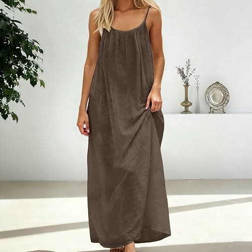 Backless Cami Dresses for Women Cami Lounge Dress Backless Solid Color Sleeveless House Dress Long Sundress with Back Tie thumbnail 3