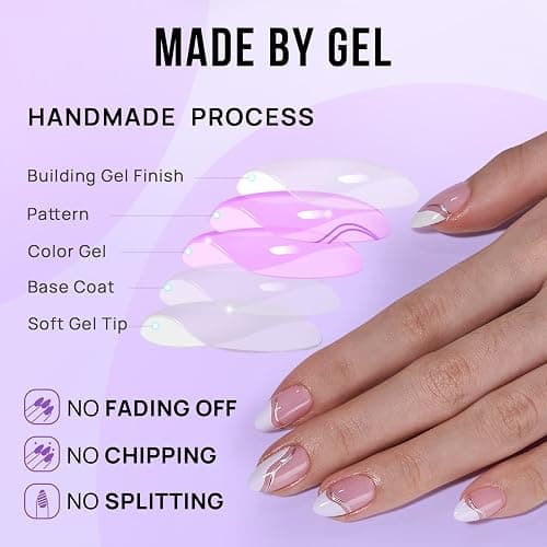 BTArtbox Press On Nails Almond - Swirl French Tip Press On Nails Short for Gifts, Nail Tips, Pink Fake Nail with Glue, Glue On Nails in 16 Sizes - 30 Nail Kit, Tiny Silver - X-Tiny Silver thumbnail 6