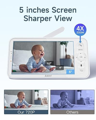 ARENTI 1080P Camara Vigilancia Bebe con Control de 5'' Monitor, 355° PTZ Vigilabebes con Camara con Voz Bidireccional, Detección de Movimiento y Sonido, Visión Nocturna, Sensor Temperatura, Modo VOX - Cam+monitor thumbnail 6