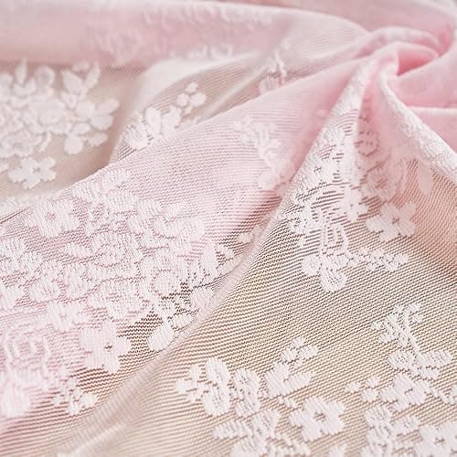 YJ YANJUN Vintage Lace Curtains 63 Inches Length- Cute Sheer Pink Curtains for Girls Bedroom Light Pink Floral Short Window Drapes Princess Girls Room Coquette Decor 2 Panels 52 x63 Inch thumbnail 5