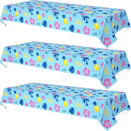 3 Pieces Palm Leaves Tablecloths Birthday Party Decorations Supplies Hawaiian Cartoon Table Cover Size 108×54 Inch Rectangular - Image 1