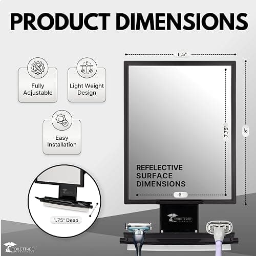 ToiletTree Products Fogless Shower Mirror - Anti-Fog Mirror - Adjustable Shaving Mirror with a Squeegee - Rust-Proof, Impact-Resistance Bathroom Shower Mirror - Tall thumbnail 3