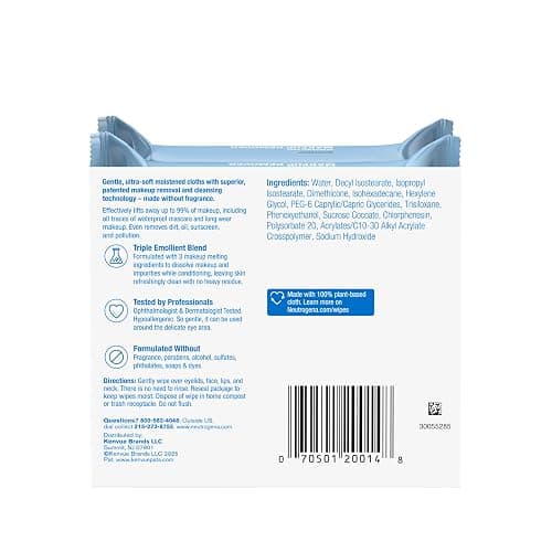 Neutrogena Fragrance-Free Makeup Remover Wipes, Daily Facial Cleanser Towelettes, Gently Removes Oil & Makeup, Alcohol-Free Makeup Wipes, Twin Pack, 2 x 25 ct thumbnail 9
