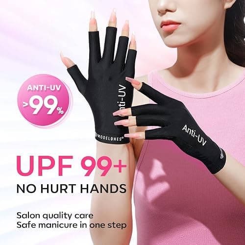 modelones UV Gloves for Gel Manicures, Professional UPF99+ Anti UV Protection Gloves for Gel Nail Lamp (Black) thumbnail 2