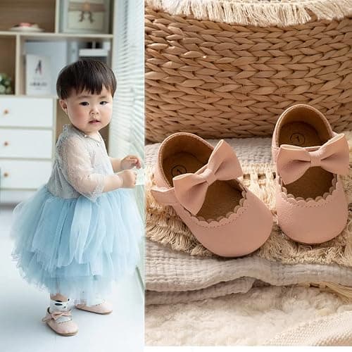 CENCIRILY Infant Baby Girls Mary Jane Flats Non Slip Soft Sole Prewalker Princess Wedding Dress Shoes thumbnail 3