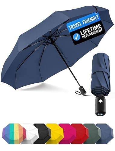 Rain-Mate Windproof Compact Umbrellas for Rain - Strong Reinforced Fiberglass Rib Design & Auto Open & Close - Portable Folding Travel Umbrella - Lightweight & Packable for Women & Men, Easy Collapse - Image 1