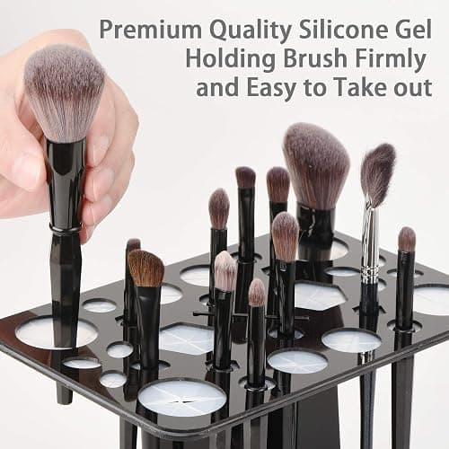 Luckyiren Acrylic Makeup Brushes Drying Rack, Brushes Dryer, Collapsible Holder Stand Tree Tray Support Display for Makeup Artist Nail Brushes Paintbrushes Makeup Lovers, 28 Slot, Black, Unisex thumbnail 6