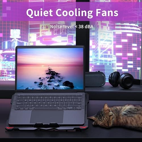 AICHESON Laptop Cooling Pad for 15.6 to 17.3 Inches PC Notebooks, 5 Fans Computer Cooler Stands with Purple Lights Desk Chiller Mat, S035 thumbnail 3