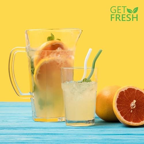 GET FRESH Reusable Wavy Glass Drinking Straws Set - 6pcs Colored Straws from Borosilicate Shatter Resistant Glass - Coloured Dishwasher Safe Wavy Cocktail Straws thumbnail 6