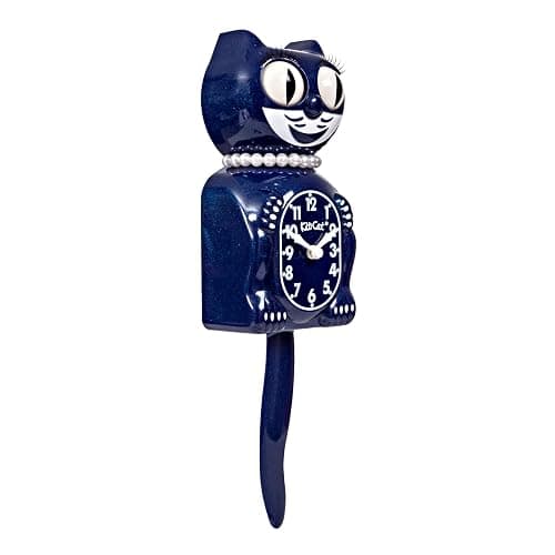 Kit-Cat Klock Limited Edition Galaxy Blue with Pearl Necklace & Eyelashes - Cat Clock, Moving Eyes and Tail, Battery Operated Wall Clock, Made in USA thumbnail 2
