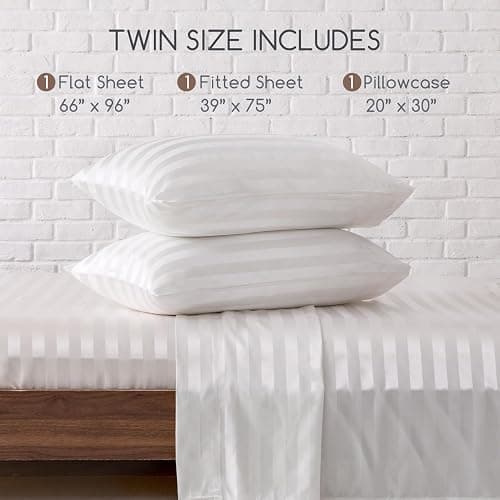MR&HM Satin Bed Sheets, Twin Size Sheets Set, 3 Pcs Silky Bedding Set with 15 Inches Deep Pocket for Mattress (Twin, Ivory Striped) thumbnail 2