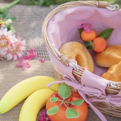 Small Wicker Basket with Removable Pink Liner, Willow Storage Basket for Gifts with Double Handles, Easter Basket,Wedding,Egg Gathering,Pink thumbnail 7