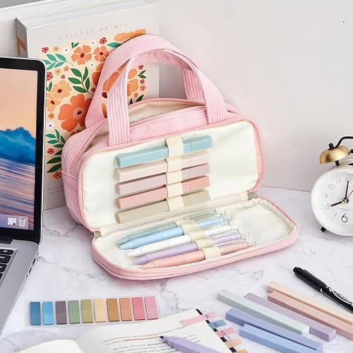 Jutom 39 Pcs Aesthetic Book Annotation Kit Highlighter with Pencil Case Bag Gel Pen 700 Sheets Transparent Sticky Note Index Tab Bible College School Supplies(Pink,Classic Style) - Pink - Classic Style thumbnail 2