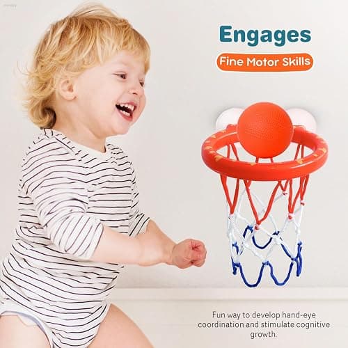 MARPPY Bath Toys, Bathtub Basketball Hoop for Toddlers Kids, Boys and Girls with 4 Soft Balls Set & Strong Suction Cup, Bathtub Shooting Game & Fun Toddlers Bath Toys for Boys or Girls thumbnail 5