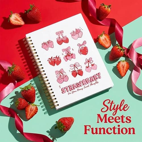 JDGHGB Strawberry Notebook,Cute Spiral Journal Pink Bow Strawberry Notebook Pink Office and School Supplies Preppy Gift for Students Women, 8.3 x 6 Inches thumbnail 7