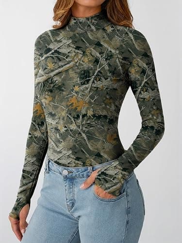 Dealmore Lace Sheer Long Sleeve Floral Mesh Mockneck Trendy Cute Going Out Tops for Women Fall Fashion Outfits 2025 Clothes thumbnail 3