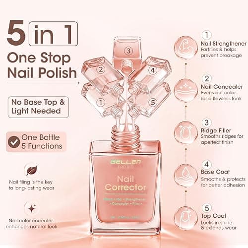 GELLEN Nail Corrector Polish Tinted Sheer Nude, Enhance Natural Look | Toxin HEMA Free One Stop Nail Polish, No Base Top & Lamp Needed | Corrects & Strengthens Weak Brittle Uneven Discolored Nails thumbnail 2