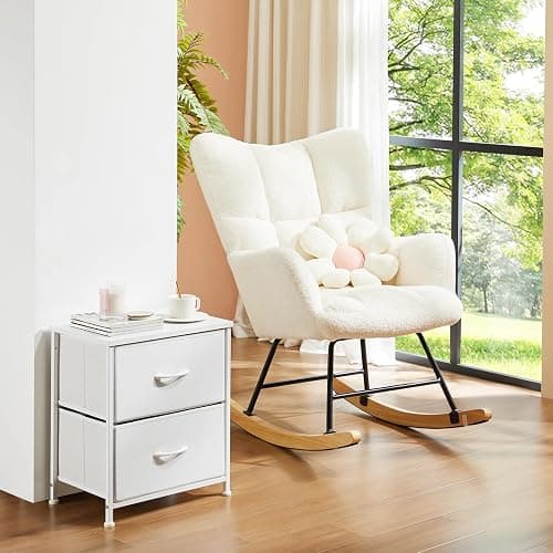 DUMOS Nightstand Small Dresser with 2 Fabric Drawers Side Tables Bedroom End Table Kids Bedside Storage Furniture for 20 inch Tall Night Stand for Closet, Entryway, College Dorm, White thumbnail 7