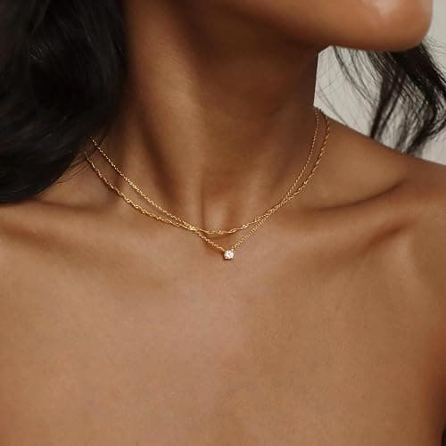 Tewiky Dainty 14k Gold Plated/Silver Cubic Zirconia Necklaces for Women, Simple CZ Jewelry Necklaces Trendy Gifts thumbnail 8