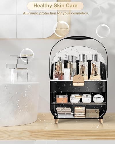 Makeup Organizer Countertop, Skincare Holder Bathroom Counter Organizer, Storage Box Cosmetic Display Cases, Teen Girl Gifts Make up Organizers for Vanity, Dresser (Black) thumbnail 5
