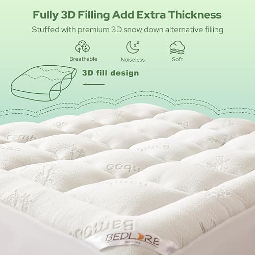 BEDLORE Twin Mattress Topper Viscose Derived from Bamboo, Thick Pillow Top Mattress Pad with Stretchable Pockets for 6-15 inches Mattress, Soft Breathable Mattress Topper for Back Pain Relief thumbnail 6