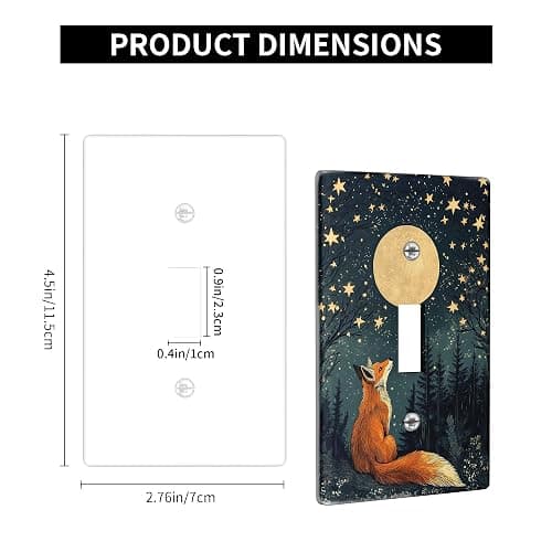 Night Sky Fox Light Switch Cover Plates/Outlet Covers, Fairytale Jungle With Stars And Moon, Thermoplastic Mystical Nature Landscape Wall Plates, Standard Size Faceplate Single Toggle thumbnail 3