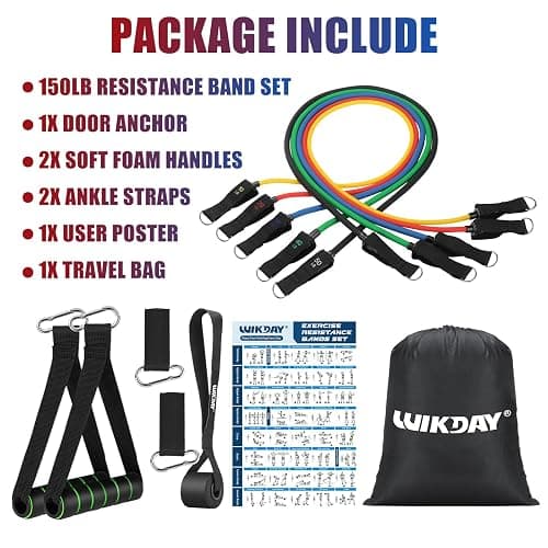 WIKDAY Exercise Resistance Bands with Handles for Working Out, 150/200/250/300 lbs Workout Bands Set with Door Anchor for Physical Therapy, Yoga, Pilates thumbnail 6