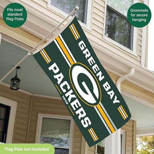 NFL Green Bay Packers Vintage Flag | 3 x 5 Estate Flag with Grommets | Heavy Duty Banner for Outdoor Garden Patio Decoration | Indoor Wall Decor for Room | Works with Flagpoles for Outside House (Green Bay Packers-Vintage) thumbnail 6
