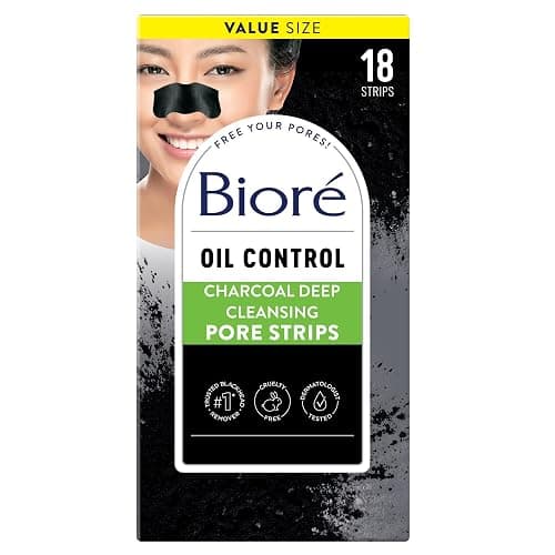 Biore Charcoal Deep Cleansing Pore Strips, Nose Strips for Blackhead Removal on Oily Skin, Features C-Bond Technology with Instant Pore Unclogging, 18 Count - Image 1