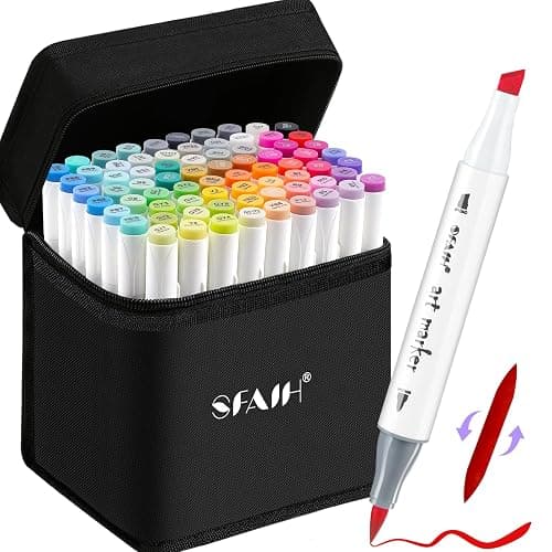 SFAIH Alcohol Markers Brush Tip & Chisel Tip - 72 Colors Double Tipped Art Markers for Adult Coloring Books Illustration, Gifts for Artist Adult - Refillable Alcohol-based Ink - Image 1