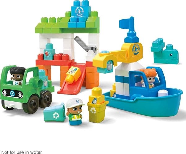 MEGA BLOKS Fisher-Price Toddler Building Blocks Toy Set, Green Town Ocean Time Clean Up with 70 Pieces, 3 Figures, Ages 1+ Years thumbnail 7