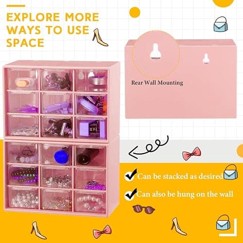Wenqik 2 Pcs Mini Storage Drawers Teacher Toolbox Organizer with 9 Clear Drawers Small Plastic Desktop Teacher Desk Craft Organizer for Classroom Office 7" x 3. 9" x 4. 7"(Pink) thumbnail 4