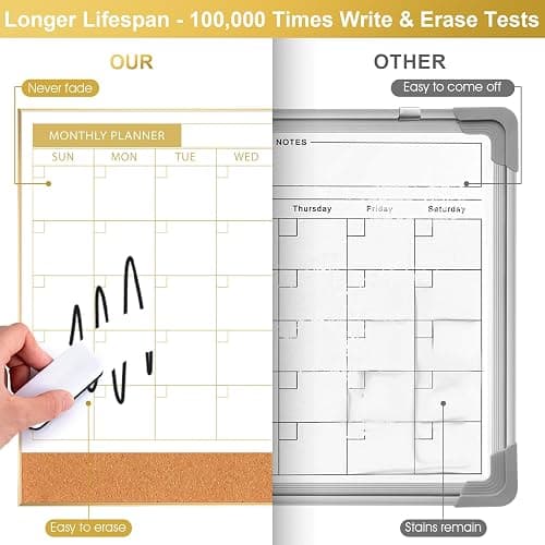 ARCOBIS Dry Erase Calendar Whiteboard Cork Board Combo, 24"x18" Magnetic White Board Calendar Dry Erase for Wall, Gold Frame Monthly Combination Board for Office, Home, School thumbnail 6