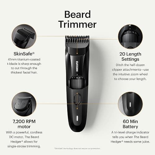 MANSCAPED® The Beard Hedger® Premium Men's Beard Trimmer, 20 Length Adjustable Blade Wheel, Stainless Steel T-Blade for Precision Facial Hair Trimming, Cordless Waterproof Wet/Dry Clipper thumbnail 2