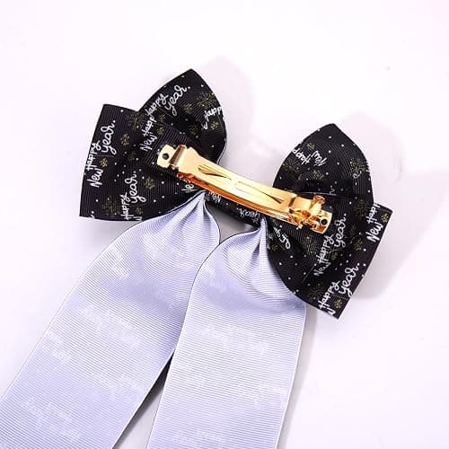 Vokone New Years Hair Bows for Girls Happy New Year Hair Bow Clip New Years Eve Gifts for Women Happy New Year Stars thumbnail 5