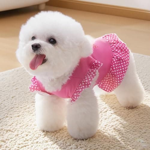 XPUDAC 4 Pieces Pet Dog Dress Dog Clothes Girl Puppy Shirt Yorkie Clothes Cute Doggie Dress Pet Apparel for Small Dogs and Cats (Pink Angel, Small(4.5-8lbs)) thumbnail 3