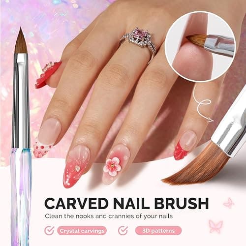 MelodySusie 4Pcs Nail Brush Kit, Flat/Oval/Angled/Carved Brushes Design for Gel Nail Art, Polish Application and Clean Up, Professional Manicure Tool Nail Brushes for DIY Home Salon Use thumbnail 6