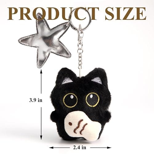 HONYJOOM Bag Charm Cute Black Cat Plush Keychain Backpack Purse Key Chain Accessories Gifts for Women thumbnail 3