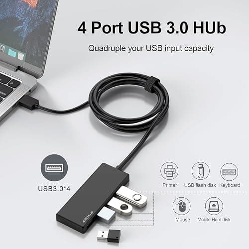 ANYPLUS USB Hub, Multiport USB Splitter Adapter, 2 ft Long Cable USB 3.0 Hub, USB Extender for Laptop, PC, iMac, Surface Pro, MacBook, Mac Pro, Flash Drive, XPS, Mouse, HDD thumbnail 2