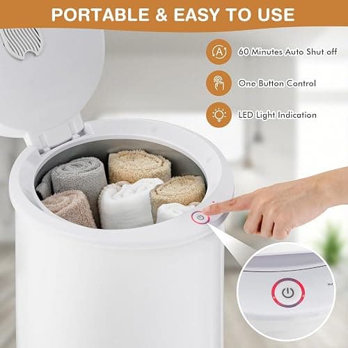 COSTWAY Towel Warmer for Bathroom, 21L Large Towel Warmer with Flip-top Lid, Child Safety Lock, 1H Auto Shut Off, for Towels, 45” x 70” Bathrobes, Blankets (White, 13" x 18.5") thumbnail 6