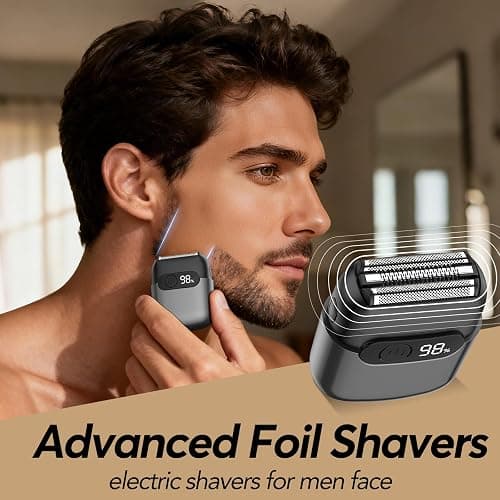 Foil Shaver for Men - Mini Electric Razor with 3 Floating Blades, Smart LED Display, Traver Lock, IPX7 Waterproof Wet/Dry Shaving for Face & Beard, USB-C Fast Chage for Travel Home thumbnail 2