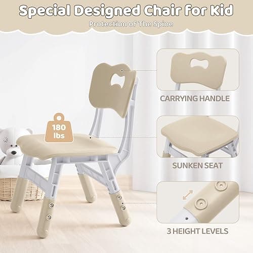 DOREROOM Kids Table & 4 Chairs, Height Adjustable (17.7"-26.1"), Natural | Graffiti Desktop,Table Supports 330 lbs,Toddler Ages 3-8，Children Multi-Activity Table Set for Playroom, Daycare, Classroom thumbnail 5