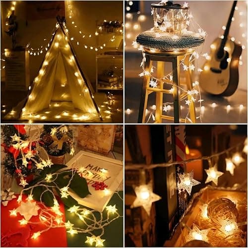 Star String Lights Battery Operated, 20 FT 40 LED 8 Modes Timer Warm White Twinkle Lights Hanging Fairy Light for Bedroom Room Office Party Home Indoor Outdoor Xmas Decor Tree Decorations thumbnail 7