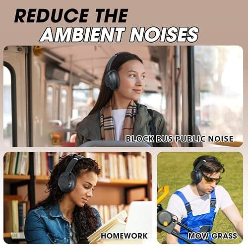 BERIBES Upgraded Hybrid Active Noise Cancelling Headphones with Transparent Modes,70H Playtime Bluetooth Headphones Wireless Bluetooth with Mic, Deep Bass,3.5MM Cable,Soft-Earpads,Fast Charging-Black thumbnail 7
