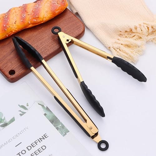 Mafier Stainless Steel Classic Kitchen Serving Food Party Gold Tongs 9" and 12" Cooking Tong with BPA Free Silicone Tips, Dishwasher Safe Serving Tools(set of 2) thumbnail 5