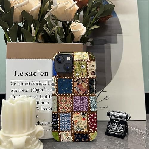 MQJCYB Case for iPhone 14 13, Hybrid Heavy Duty 2 in 1 Full Body Rugged Shockproof Protection Glossy Case for iPhone 14 13 - Checked Fabric Pattern Collage thumbnail 7